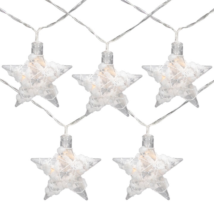 10 B/O LED Warm White Clear Star and Yarn Christmas Lights - 4.5 Ft  Clear Wire