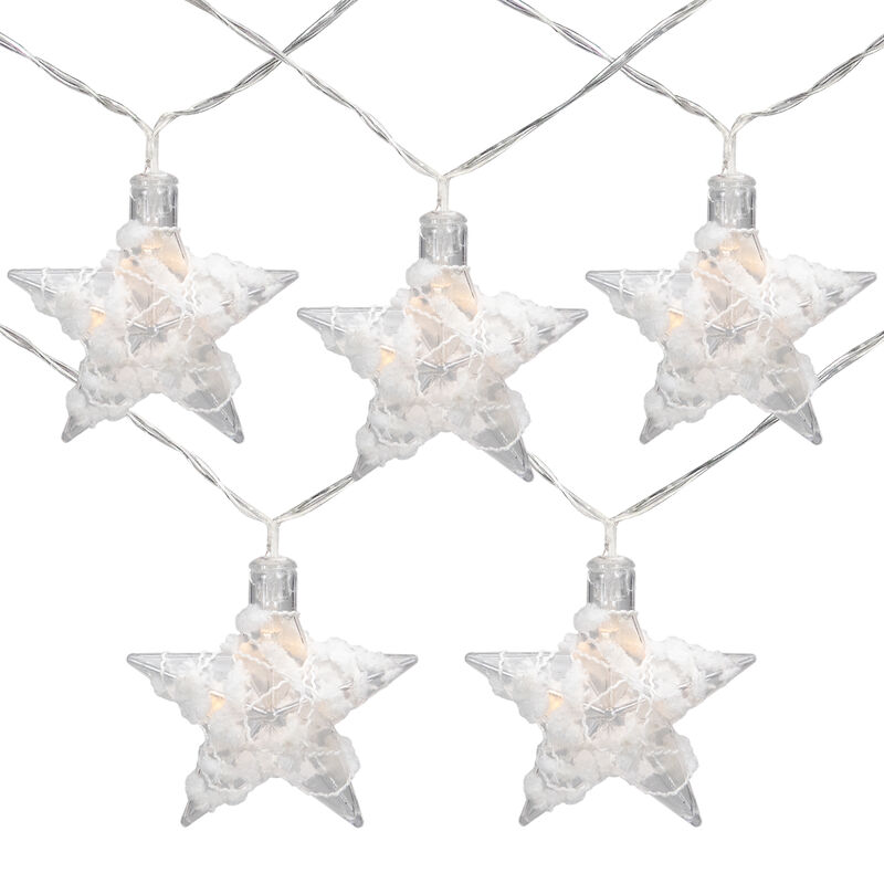 10 B/O LED Warm White Clear Star and Yarn Christmas Lights - 4.5 Ft  Clear Wire