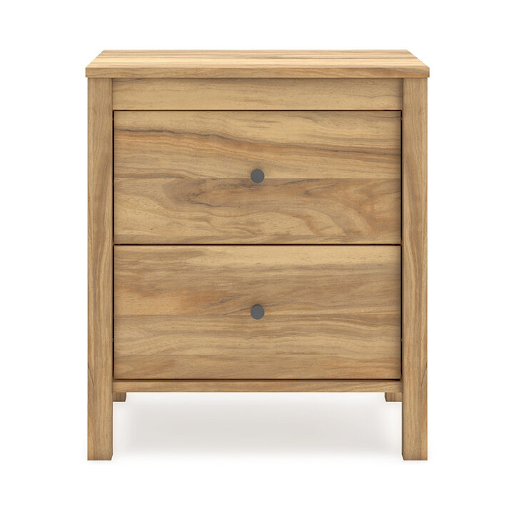 Maci Nightstand, 2 Drawers, Light Natural Brown Wood Finish, 24 Inch - Benzara
