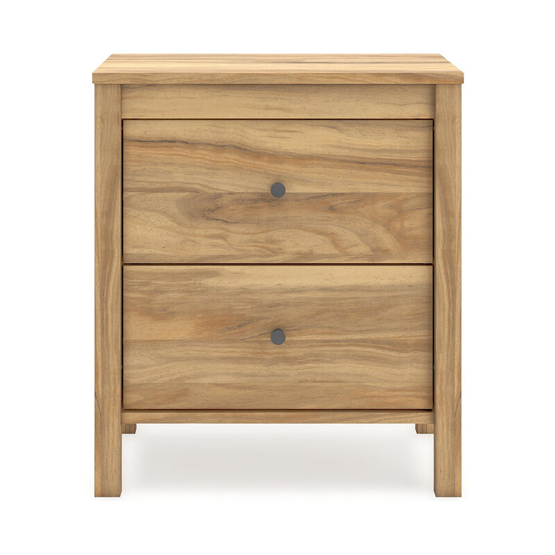Maci Nightstand, 2 Drawers, Light Natural Brown Wood Finish, 24 Inch - Benzara