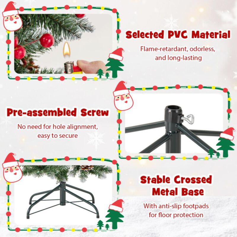 Hivvago Pre-lit Artificial Pencil Christmas Tree with Pine Cones and Red Berries