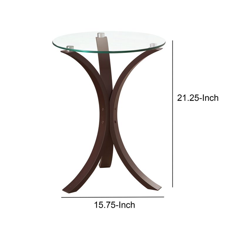 Contemporary Wood Accent Table, Tempered Glass Top, Brown, Clear-Benzara