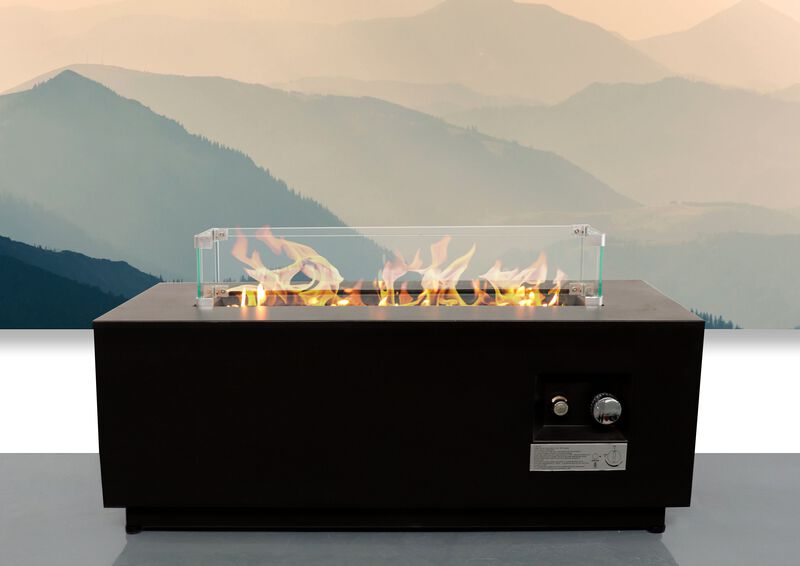 Living Source International 16'' x 42'' Rectangle Fire Pit Table with Lid (Black)