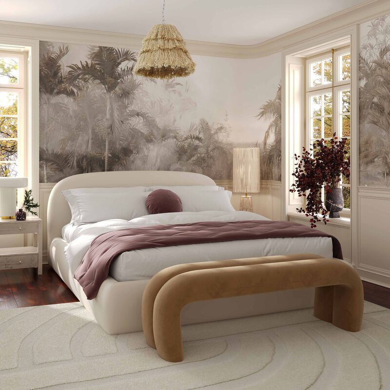 Leigh Cream Velvet Channeled Bench