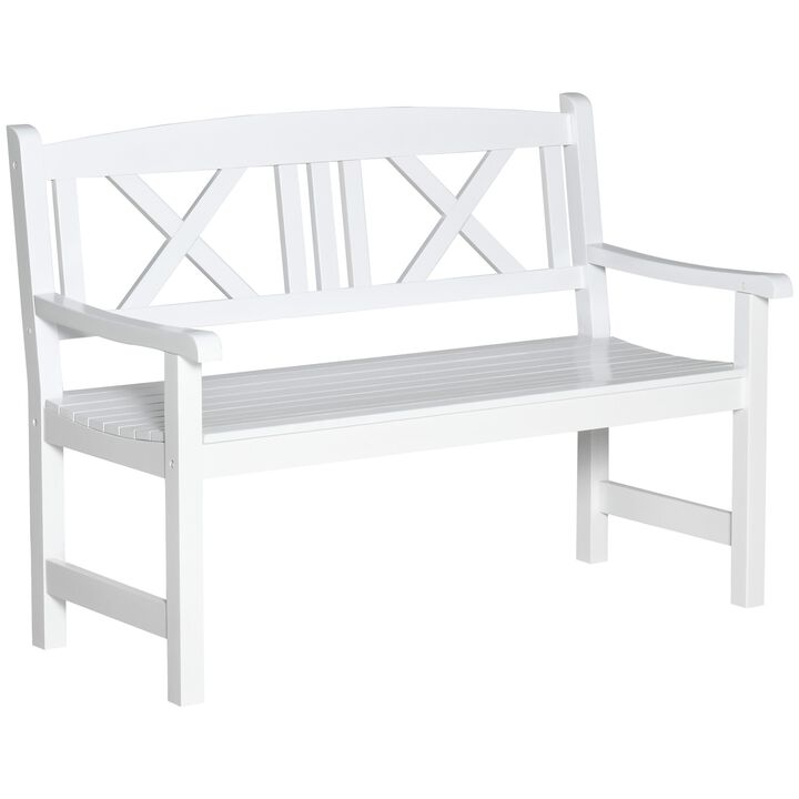 White Outdoor Seating: 2-Seater Wooden Garden Bench with X-Shape Back