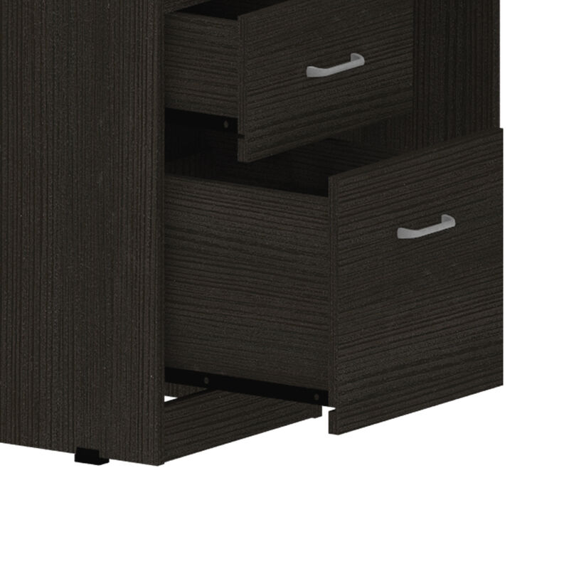 DEPOT E-SHOP Idra L-Shaped Desk, Keyboard Tray, Two Drawers, One Open Shelf, Black