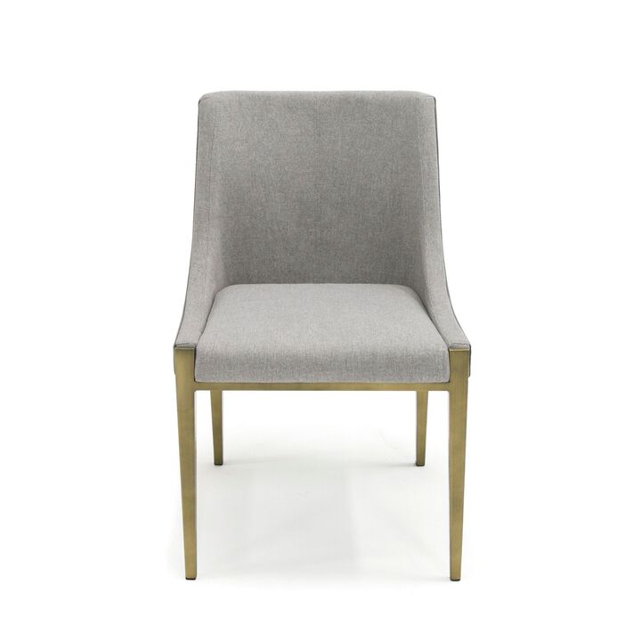 Cid Shyla 21 Inch Dining Chair, Sloped Arms, Gray Faux Leather, Brass Base-Benzara
