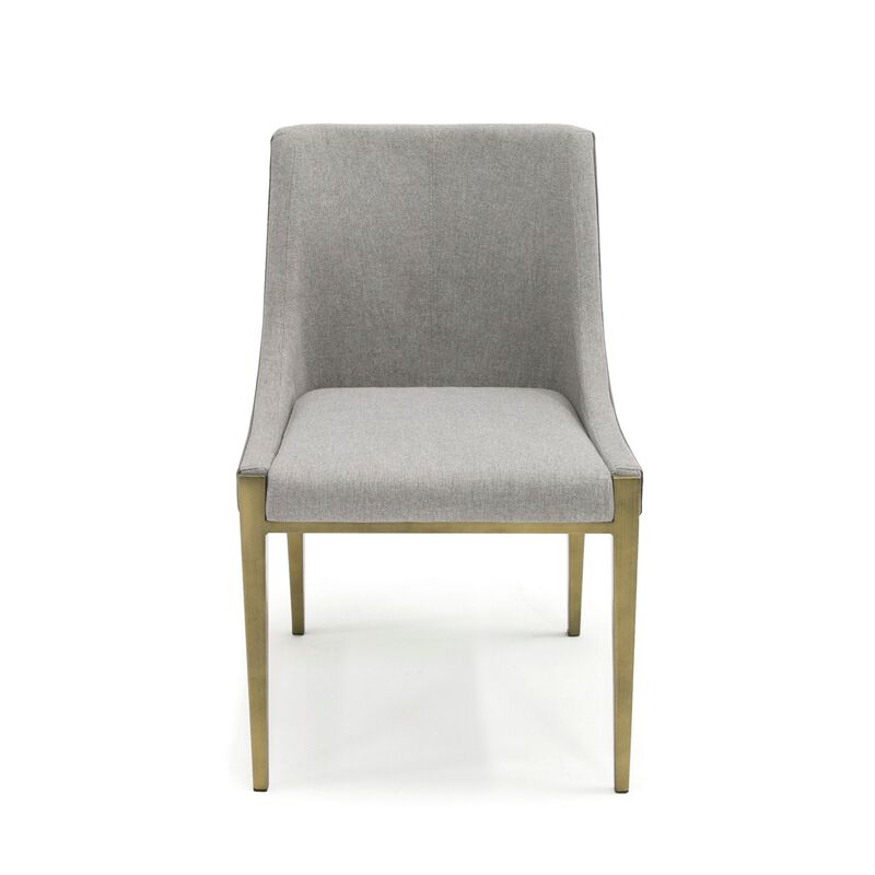 Cid Shyla 21 Inch Dining Chair, Sloped Arms, Gray Faux Leather, Brass Base-Benzara