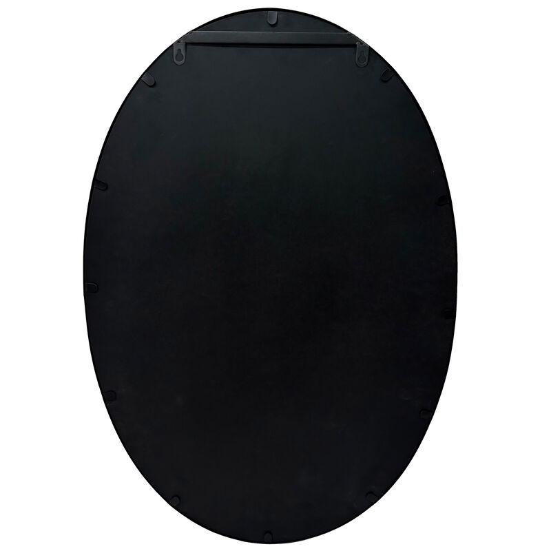 Oval Metal Wall Mirror with Framed Edges and Wooden Backing, Black-Benzara
