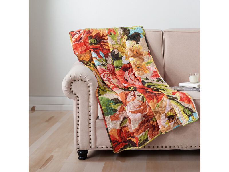Dahl 50 x 60 Quilted Floral Throw Blanket with Polyester Fill, Multicolor - Benzara