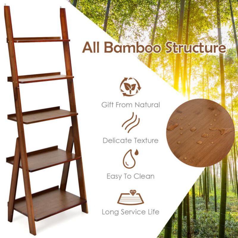 Hivvago 5-Tier Bamboo Ladder Shelf for Home Use