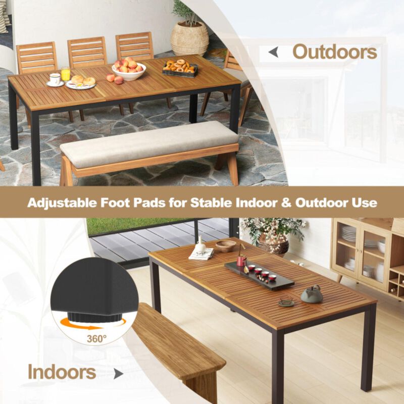 Hivvago 8-Person Outdoor Dining Table 79 Inch Acacia Wood Patio Table with Umbrella Hole