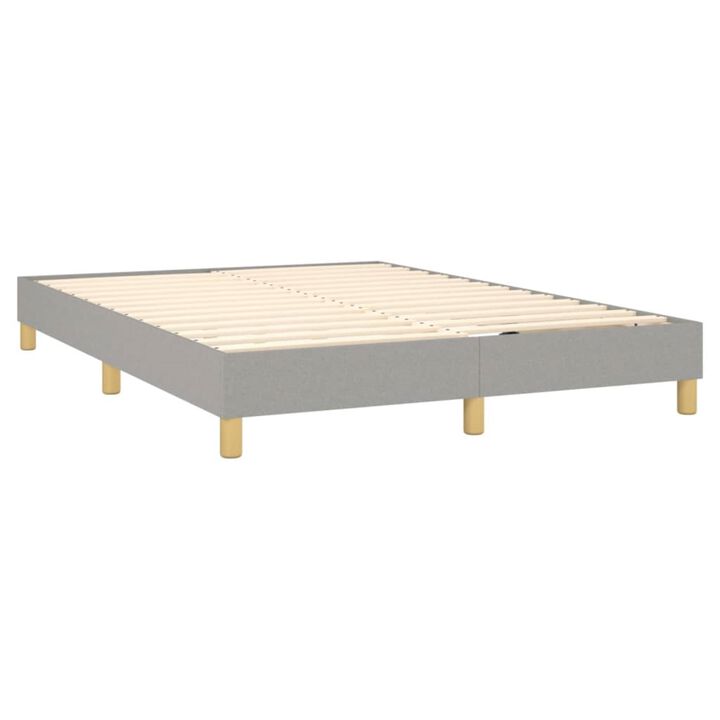 vidaXL Light Gray Box Spring Bed Frame for Queen Mattress, Fabric Upholstered and Wood Constructed Modern Style Bed Frame