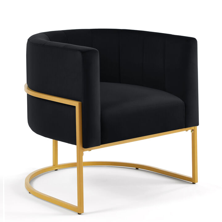 Golden Metal Accent Chair with Velvet Upholstery