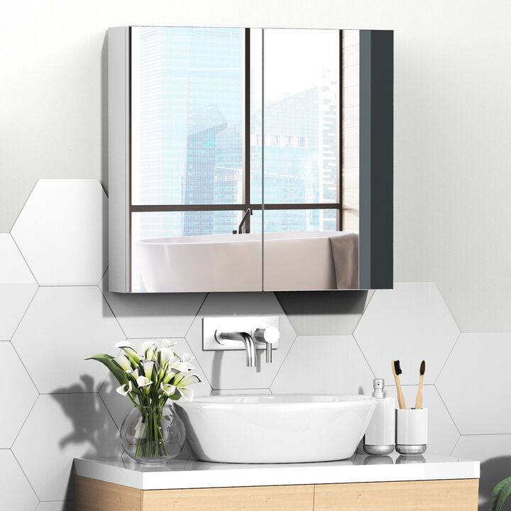 White Mirrored Organizer: 24x22 Wall-Mounted Double Door Cabinet