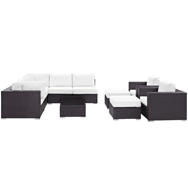 Convene 10 Piece Outdoor Patio Sectional Set - Espresso White