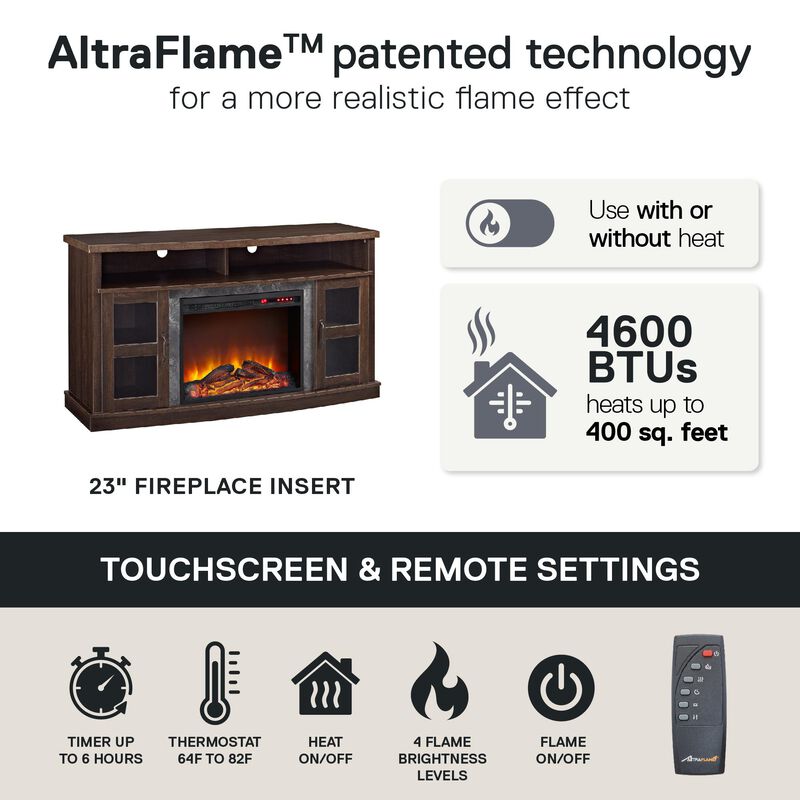 Barrow Creek Fireplace Space Heater Console with Glass Doors for TVs up to 60"