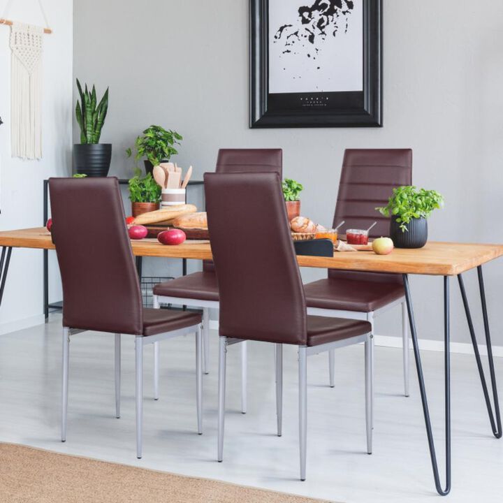 Hivvago 4 Pieces PVC Elegant Design Leather Dining Chairs with Solid Metal Legs