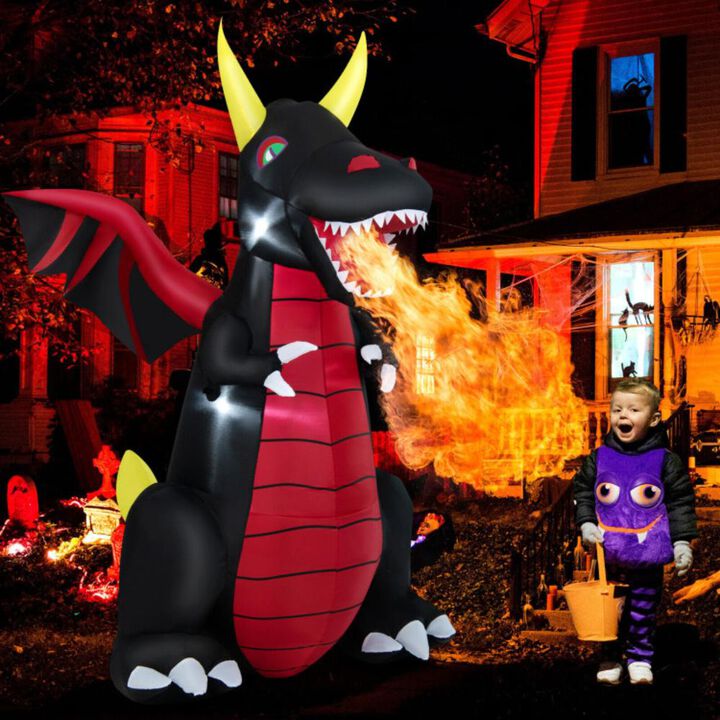 Hivvago 8 Feet Halloween Inflatable Fire Dragon  Decoration with LED Lights