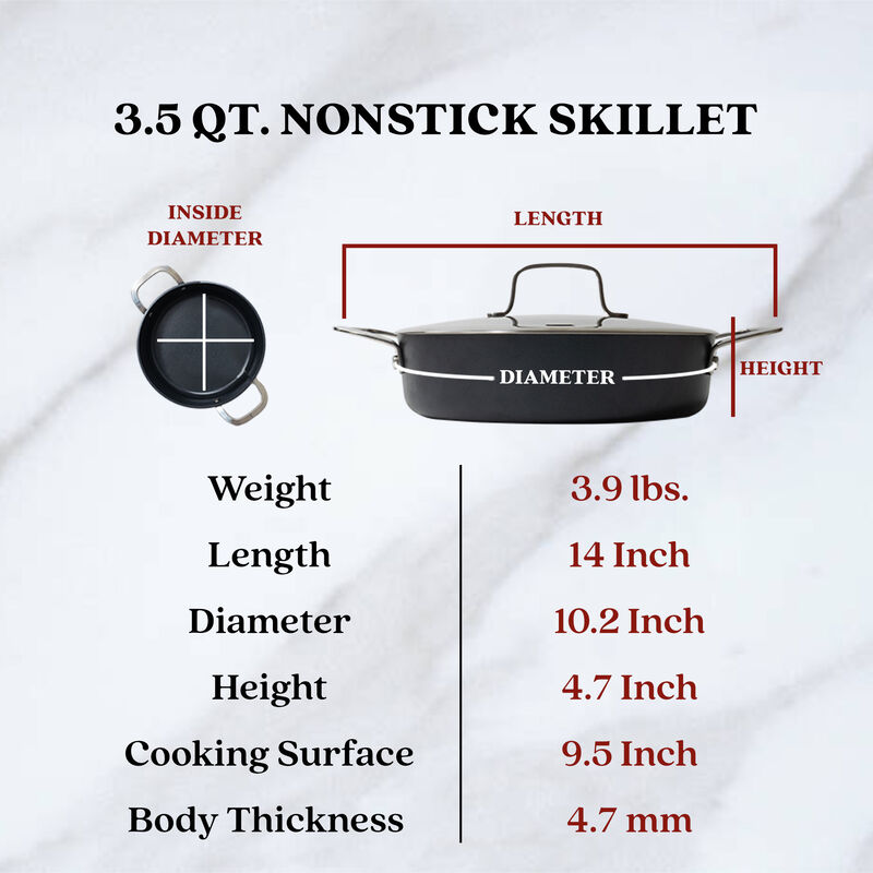 Alva Maestro Ceramic Nonstick Saute Pan Skillet with Lid 9.5" 3.5 Qt. Stay Cool Handle, Scratch Resistant Healthy Cooking Pan, Non Toxic, Compatible with All Stovetops, Oven Safe & Induction Safe