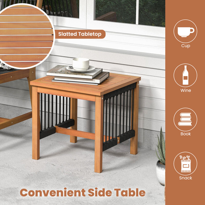 3 Pieces Acacia Wood Patio Conversation Sets with Armchairs Coffee Table
