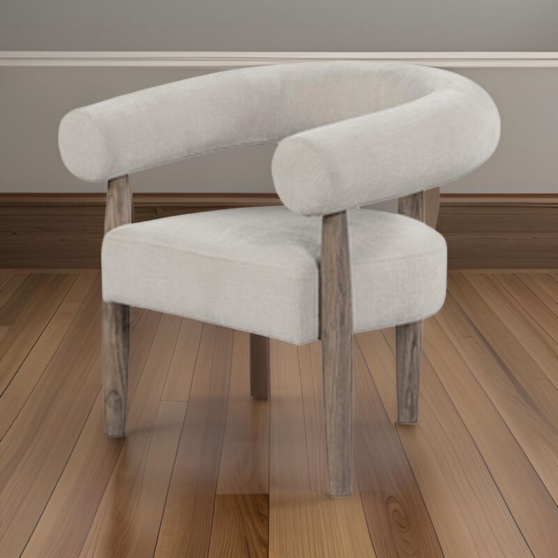 Zob 33 Inch Armchair, Wishbone Curved Cushioned Frame, Cream Beige, Taupe - Benzara