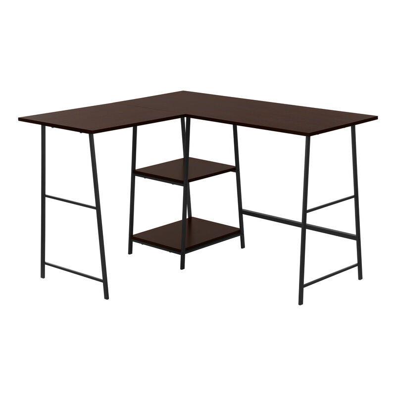 Monarch Specialties I 7590 Computer Desk, Home Office, Corner, Storage Shelves, 48"L, L Shape, Work, Laptop, Metal, Laminate, Brown, Black, Contemporary, Modern