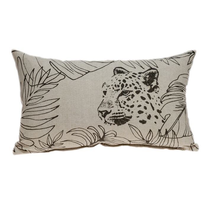 20" Beige and Brown Jaguar Rectangular Throw Pillow