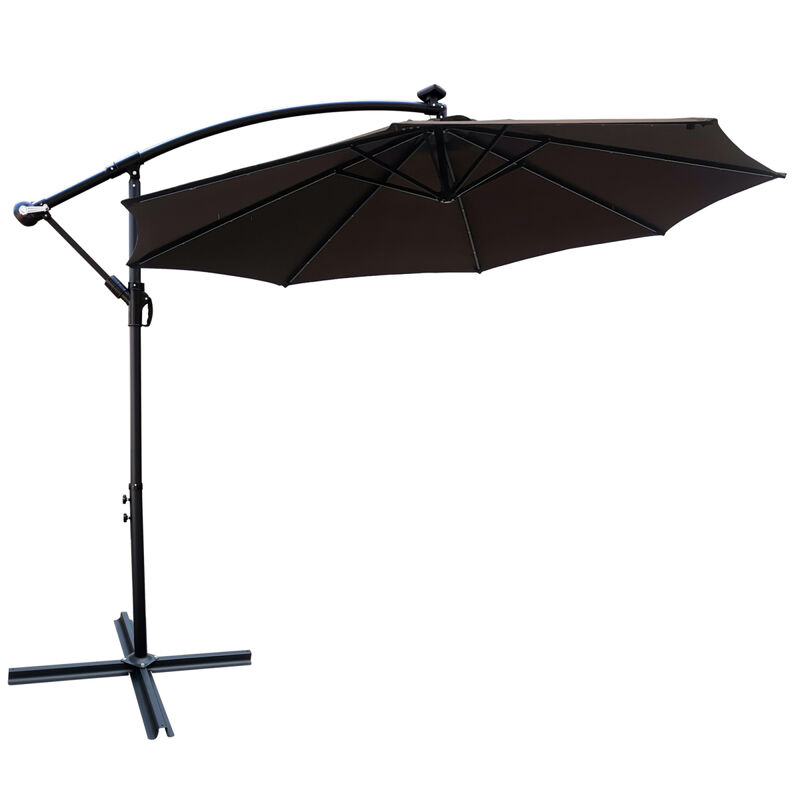 10 FT Outdoor Patio Umbrella Solar Powered LED Lighted Sun Shade Market Waterproof 8 Ribs