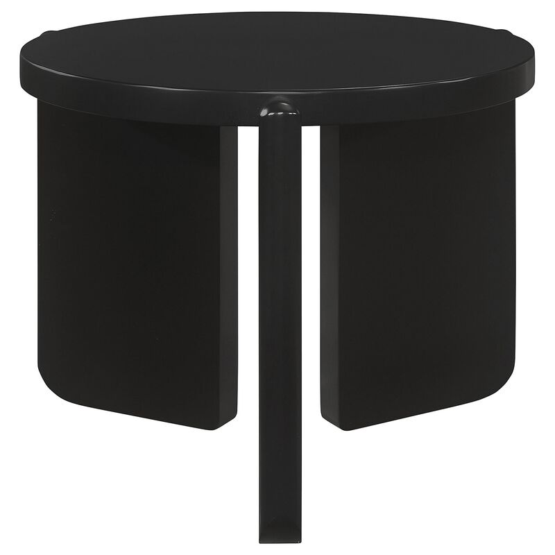 Kiya Side End Table, Panel Legs, 27 Inch Round Black Solid Wood Frame - Benzara