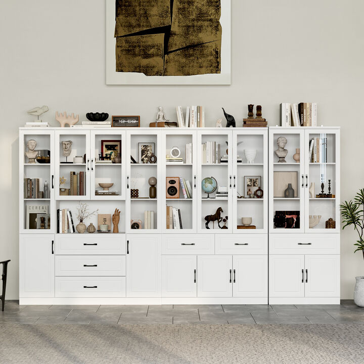 FUFU&GAGA White Composite 4 -Shelf Oversized set Bookcase with Doors ( 141.7-Inches W x 78.7-Inches H x 15.7-Inches D ),White