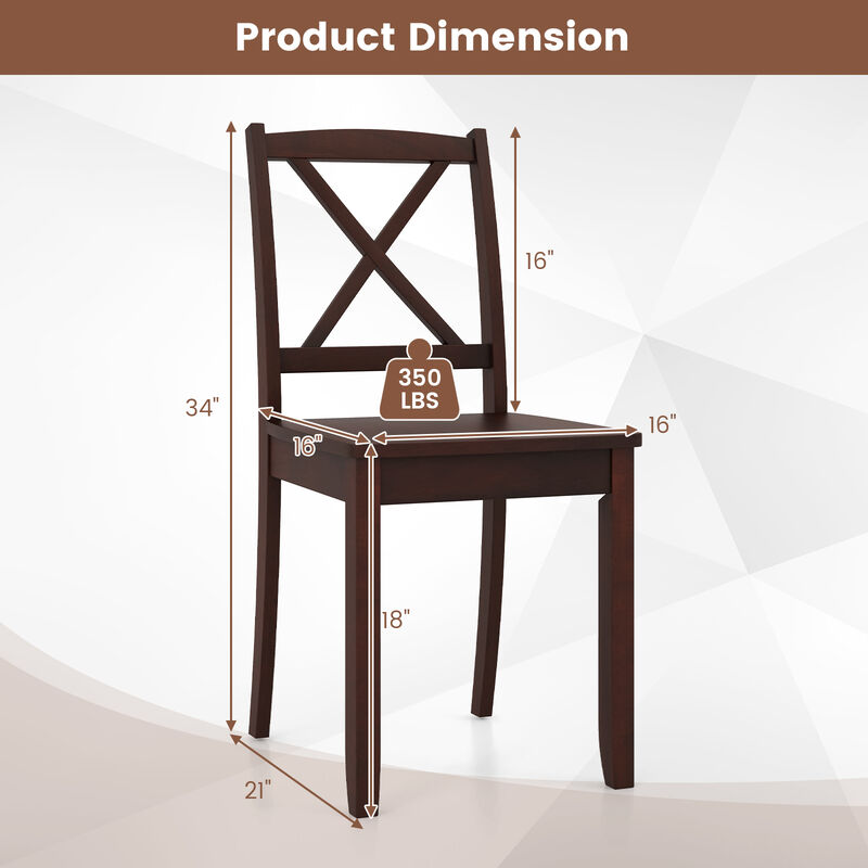 Wood Dining Chair Set of 2 with Rubber Wood Legs and Curved Backrest