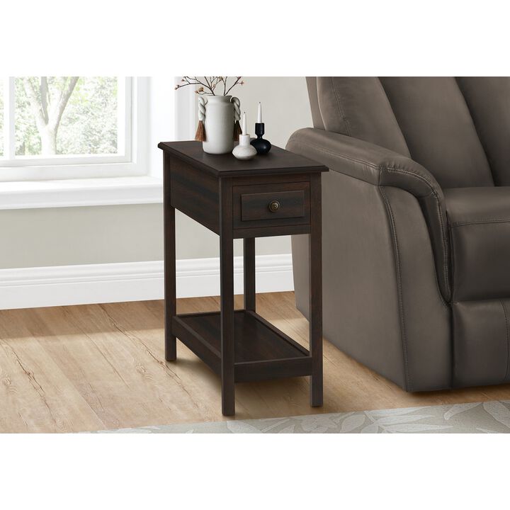Monarch Specialties I 3990 - Accent Table, 2 Tier, End, Side Table, Narrow, Nightstand, Bedroom, Storage Drawer, Lamp, Brown Veneer, Transitional