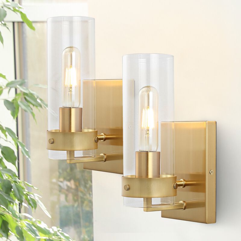 Harper Coastal Minimalist Iron/Glass LED Sconce (Set of 2)