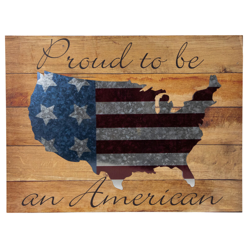 Patriotic �Proud to be an American� Wooden USA Map Wall Art - 15.75� x 12�