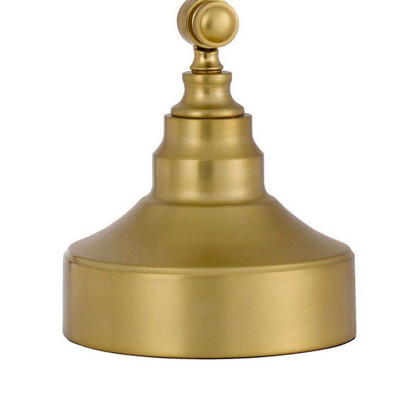 25 Inch Metal Curved Desk Lamp, Adjustable Dome Shade, Brass-Benzara