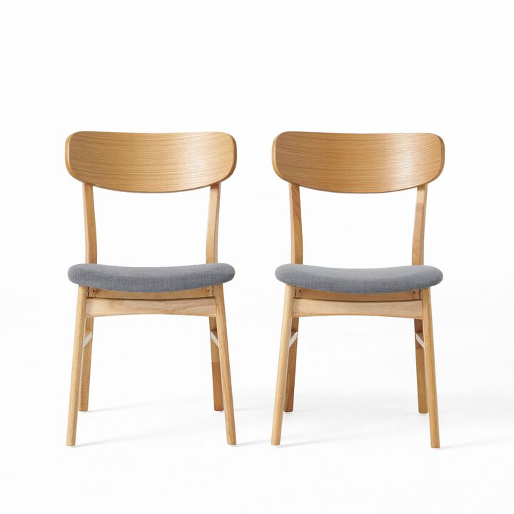 Dining Chair Set of 2, Gray Padded Seat, Natural Brown Splayed Legs - Benzara