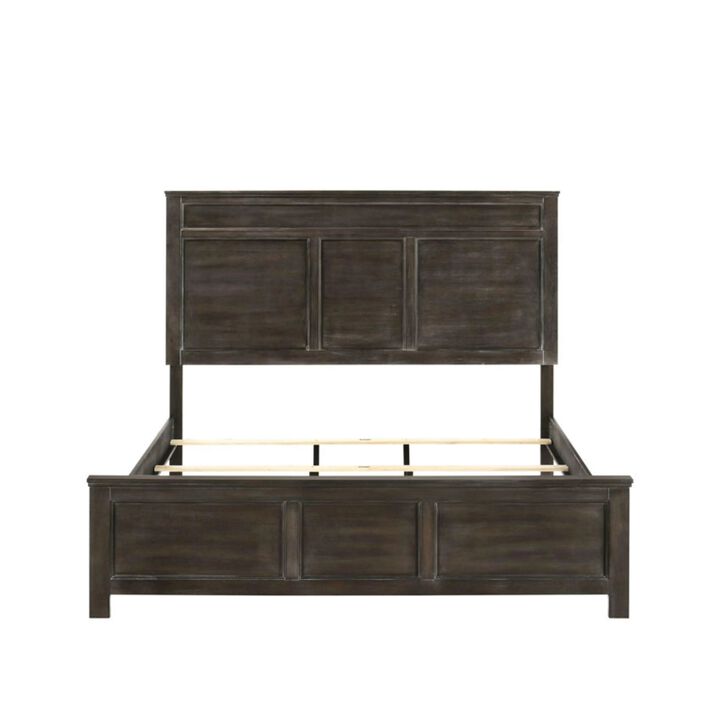 Aver Queen Size Bed, Transitional Carved Panel Design, Nutmeg Brown Wood - Benzara