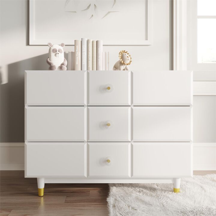Aviary 3-Drawer Dresser with Gold Hardware, White
