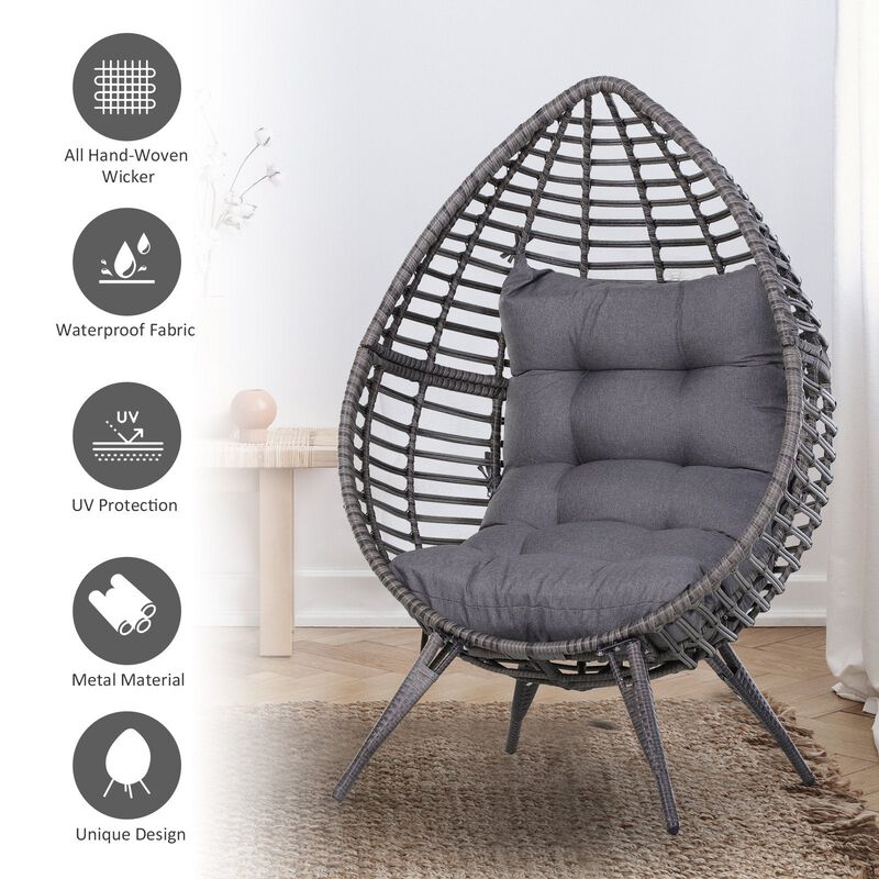 Grey Garden Cocoon: Patio Wicker Egg Chair with Soft Cushion