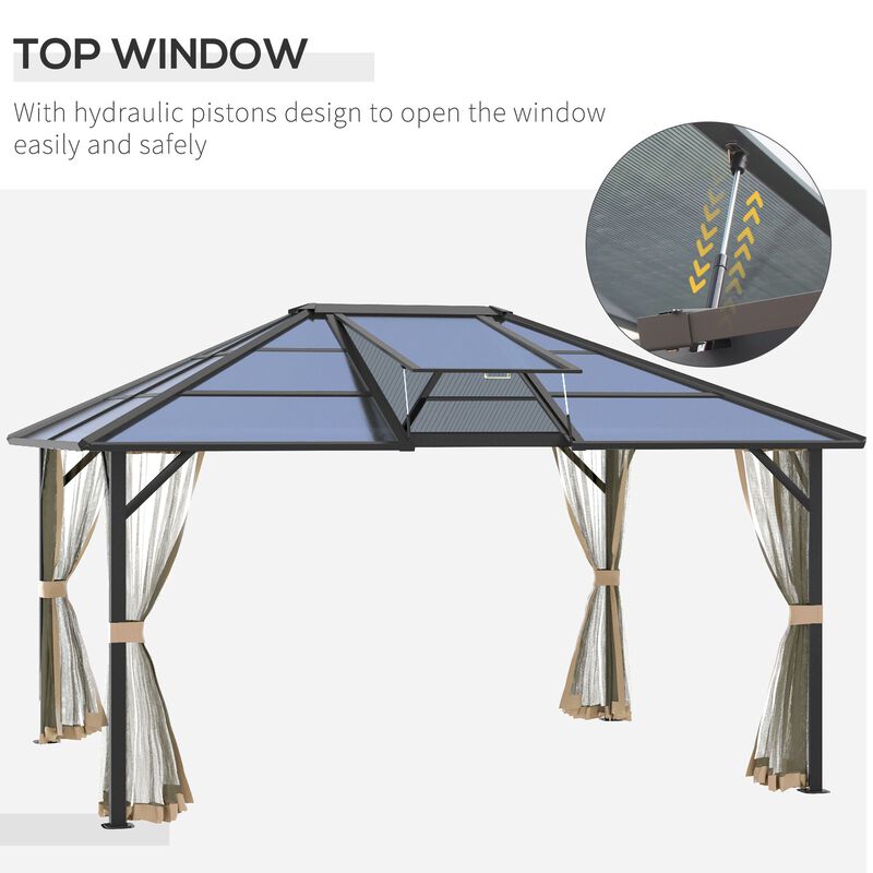 Grey Garden Structure: 14x12 Hardtop Gazebo with Polycarbonate Roof