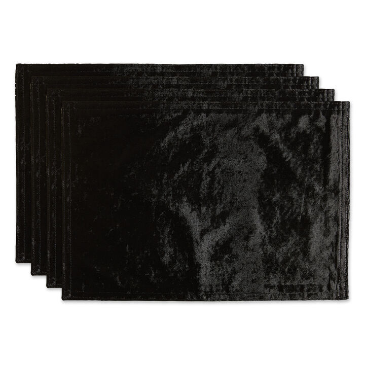 Set of 4 13" x 19" Chrome Black Velvet Placemat