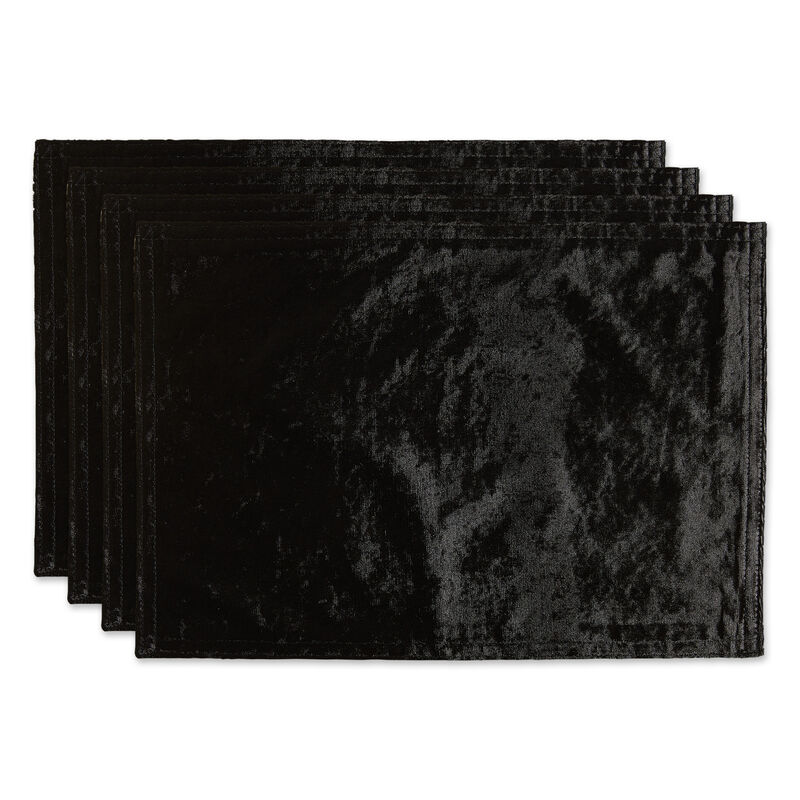 Set of 4 13" x 19" Chrome Black Velvet Placemat