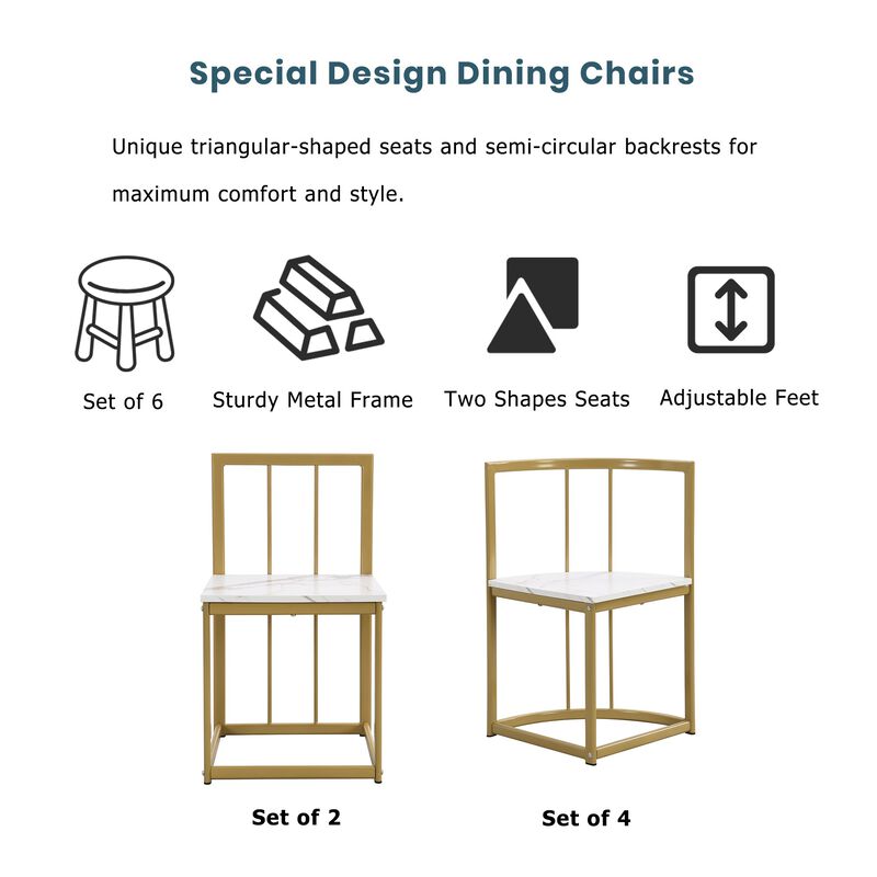 MONDAWE Modern Dining Furniture 7-Piece Dining Table Set with Faux Marble Compact 55Inch Kitchen Table Set for 6