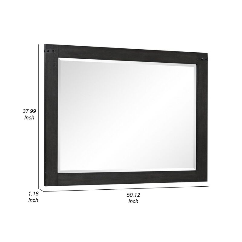 Benjara Galle 38 x 50 Dresser Mirror, Rectangular, Metal Accents, Dark Wood, Gray, Black