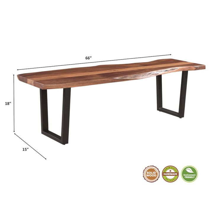 Taran Designs Oren 66 Live Edge Solid Wood Dining Bench