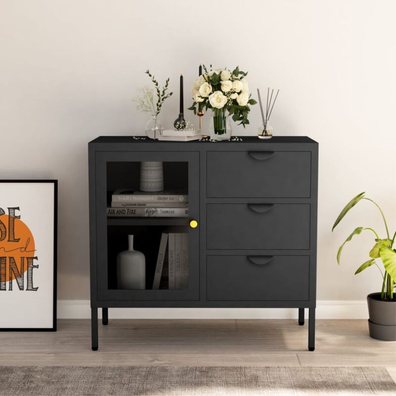 vidaXL Sideboard Anthracite 29.5"x13.8"x27.6" Steel and Tempered Glass