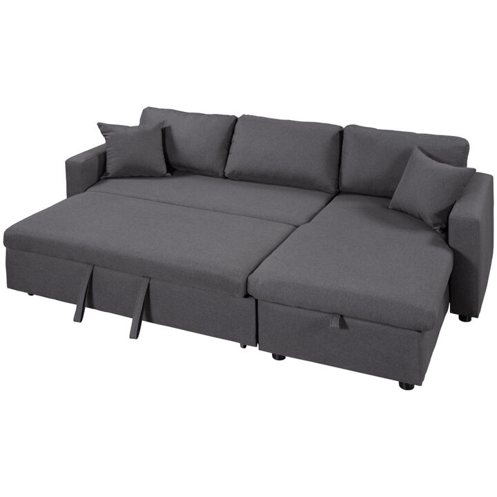 Upholstery Sleeper Sectional Sofa With Storage Space, 2 Tossing Cushions