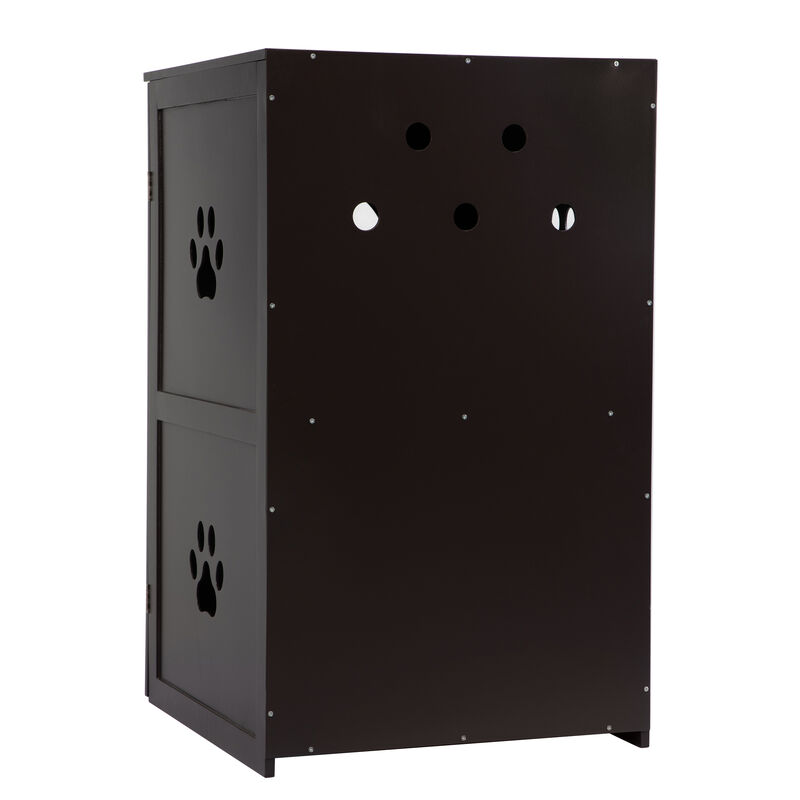 2-Tier Cat Litter Box Enclosure with Multiple Vents Brown