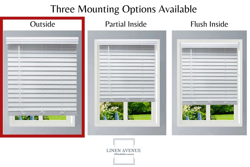 Linen Avenue Custom Cordless Faux Wood Blind White, Outside Mount